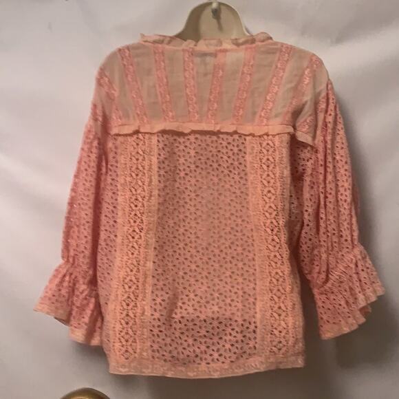 LOVE SAM ANTHROPOLOGIE EYELET & EMBROIDERY DEEP V‎ NECK BLOUSE SIZE S - Picture 2 of 5